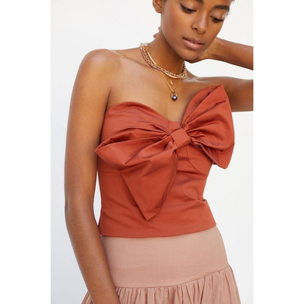 Anthropologie Hutch Bow Tie Tube Top Rust Orange Strapless Bustier Crop NWT XL